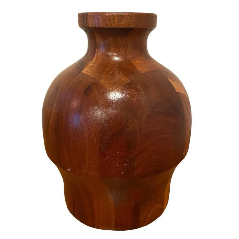 Turned Wood Bud Vase Candle Holder Mid Century Modern